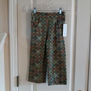 Misha & Puff multicolor folk tile jacquard wide leg pants 3 side buttons 3y